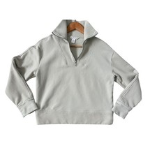 Athleta Coaster Luxe Pilates Sweatshirt XS Sage Green Ribbed 1/4 Zip Pullover