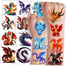 108 PCS Glitter Dragon Tattoos for Kids Teens - Temporary Tattoos for Kids
