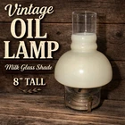 Vintage Mini Oil Lamp Milk Glass Shade Clear Chimney 8” Kerosene Light
