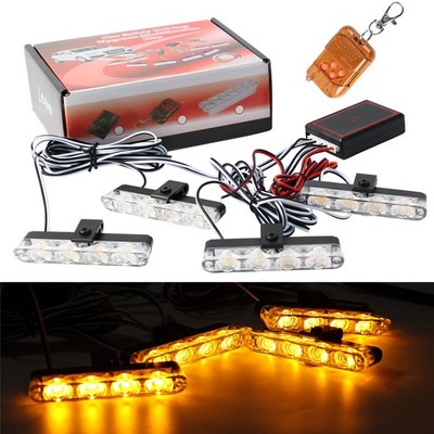 4 x 4 LED Amber Emergency SUV Pickup Strobe Flash Light Warning Grill Front 12V