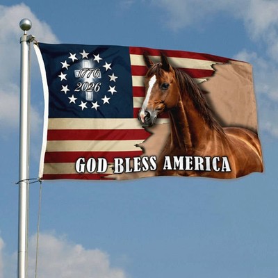 God Bless America 1776 2026 Patriotic Horse Flag Banner 3x5Feet