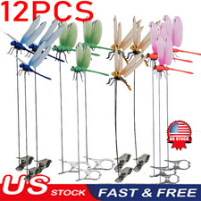 12 Fake Dragonfly Clips Clip on Dragonfly for Outdoors 3D Dragonfly Garden Deco.