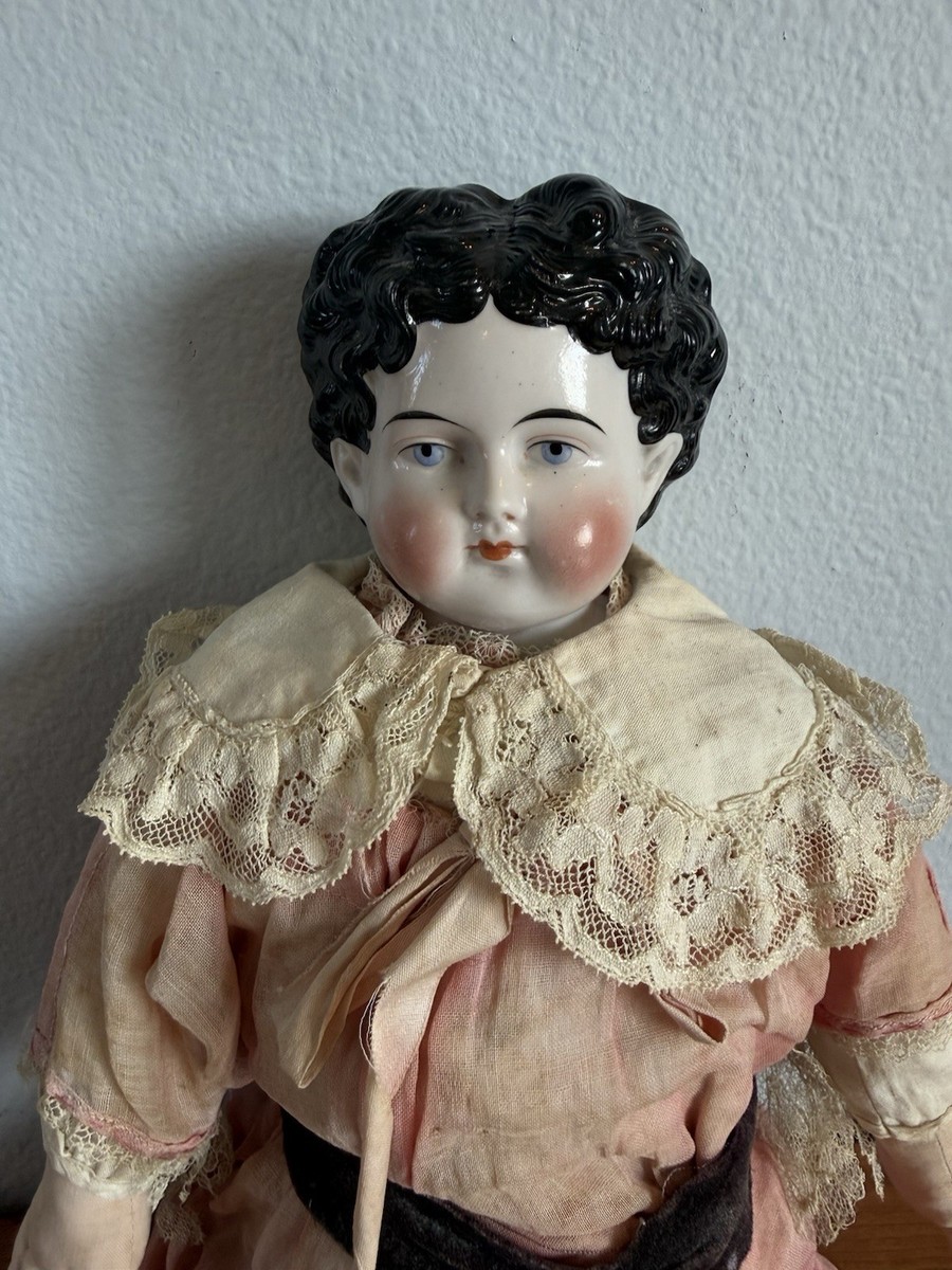 Antique Vintage China doll porcelain head cloth body original