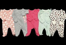 Baby Girl Newborn Carter's Cotton Footed Zip Up Sleeper Pajama Clothes Bundle