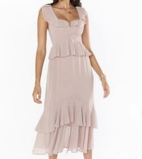 Show Me Your Mumu Reese Ruffle Dress in Soft Beige Chiffon Sz Small NWT $198