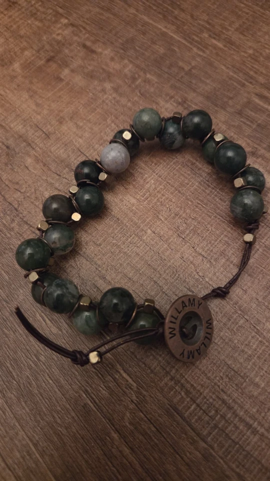 Pulsera Willamy BOHO Natural JASPE Y ÁGATA Cobre Eslabones Tanga Cuero Marrón Foto 2 de 3