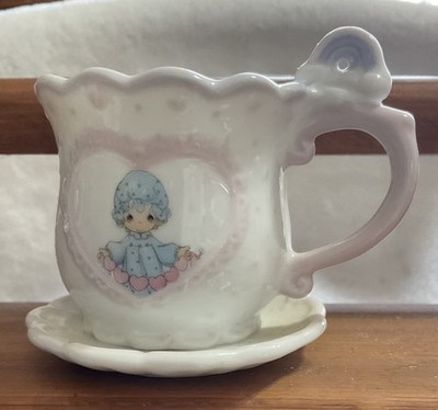 Precious Moments Porcelain Mini Teapot/ Saucer 1994 VTG. Collectible Tea Time