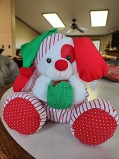 Vintage Fisher Price Puffalump Christmas Puppy Dog Red Stripes Gift Sitting 10
