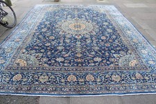 Vintage Worn Hand Made Traditional Oriental Wool Blue Large Carpet 390x297cm