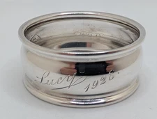 Antique English Sterling Silver Napkin Ring "Lucy" "1928" engravings, dated 1923