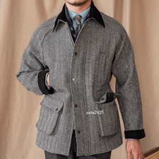 100 Wool Herringbone Retro Thermal Jacket Retro Lapel Coat Men Business Outwear