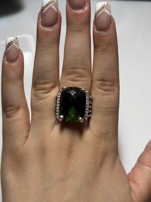 レア David Yurman 925 ダイヤモンド 天然プラシオライト リング レア レア David Yurman 925 ダイヤモンド 天然プラシオライト リング レア