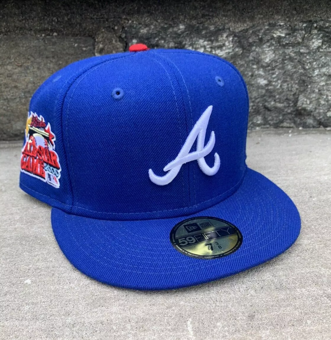 NEW ERA Hat Club Exclusive Atlanta Braves ROYAL BLUE HAT Sz 7 3/8 POWDER  BLUE UV