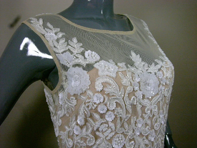 NWT Badgley Mischka Champagne Gown $990 Original Retail - Sequins Beads Size 10 - Image 4 of 4