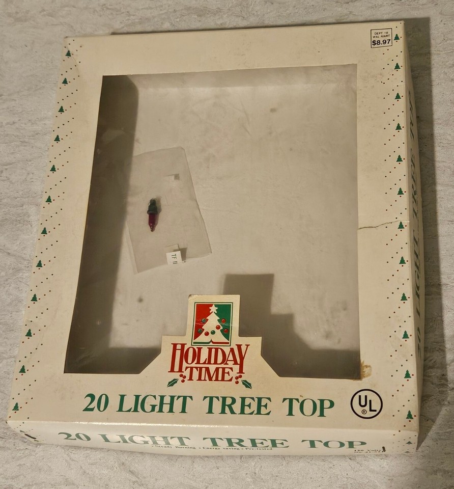 Vtg Holiday Time Christmas Tree Topper Red Acrylic Bow/20 Red Lights w