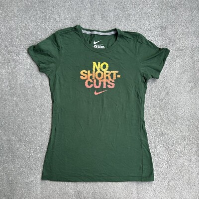 NIKE Damen Running T-Shirt Small Slim Fit Fitness Logo Retro Kurzarm 23606 Grün
