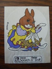 Vintage 80s scratch & sniff sticker Large TREND Daisy Easter Bunny Matte