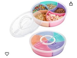 2 pack Round Divided Serving Tray Platter With Lid & Handle Container
