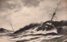 WWI Japanese Imperial Navy Cruiser Storm Rare Art Japan Antique Postcard - 4