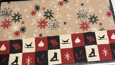 Woolrich Fleece Throw Blanket Ice Skates Snowflakes Black Red Vintage Black Trim - Image 1 of 4