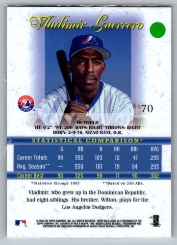 Vladimir Guerrero 1998 Topps Gold Rush #70 - Picture 2 of 2