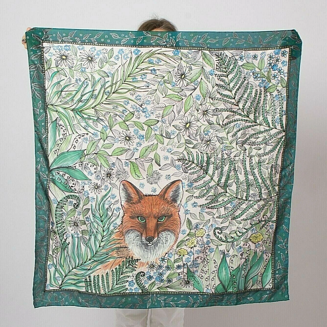 Fox Scarf Hand Painted Silk Scarf Spring Scarf Square Scarf Gift for Mother