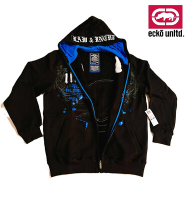 Ecko Unltd. Doggers Rage Hoody mit Kapuze Hoodie Schwarz/Blau XL mit Etikett OVP