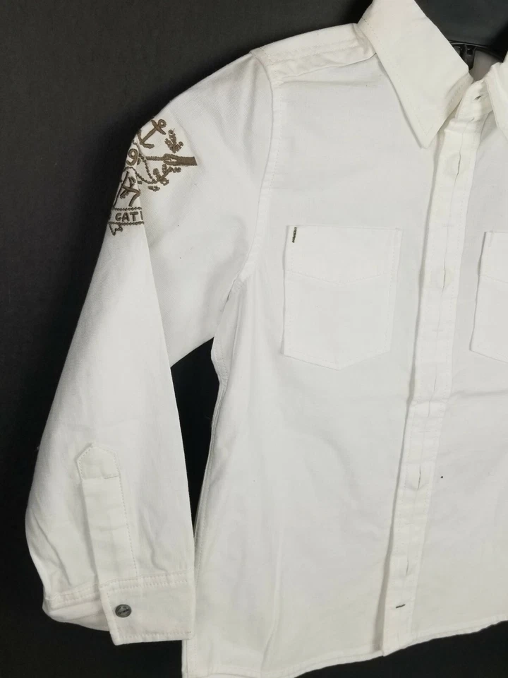 CATIMINI Boys White Button Up Western Style Shirt w Pockets & Snap Sleeves Sz. 6 - Image 3 of 4