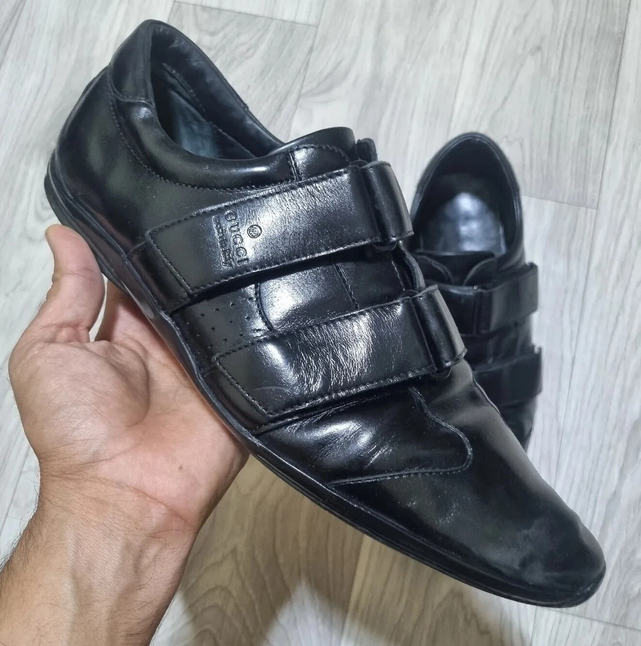Gucci Shoes Black Iconic Logo Leather Sneakers Guccissima Fashion Size 10 Us