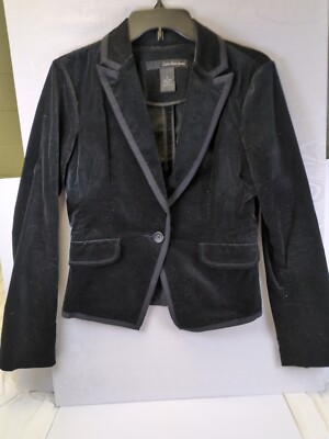 CALVIN KLEIN Womens Black Velvet Short Jacket Sz M - Main Image