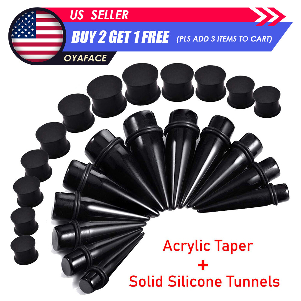 24PCS Big Gauges Ear Stretching Kit Solid Silicone Plugs Acrylic Tapers  00G-20mm