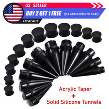 24PCS Big Gauges Ear Stretching Kit Solid Silicone Plugs Acrylic Tapers 00G-20mm