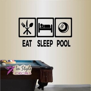 Vinyl Decal Eat Sleep Pool Billiards Snooker Club Room Wall