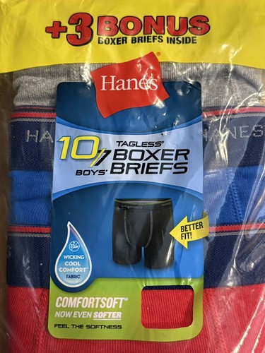 Hanes Boys' 10pc Boxer Briefs Tagless Knit Comfort Underwear 14-16 L Wicking - Picture 3 of 5