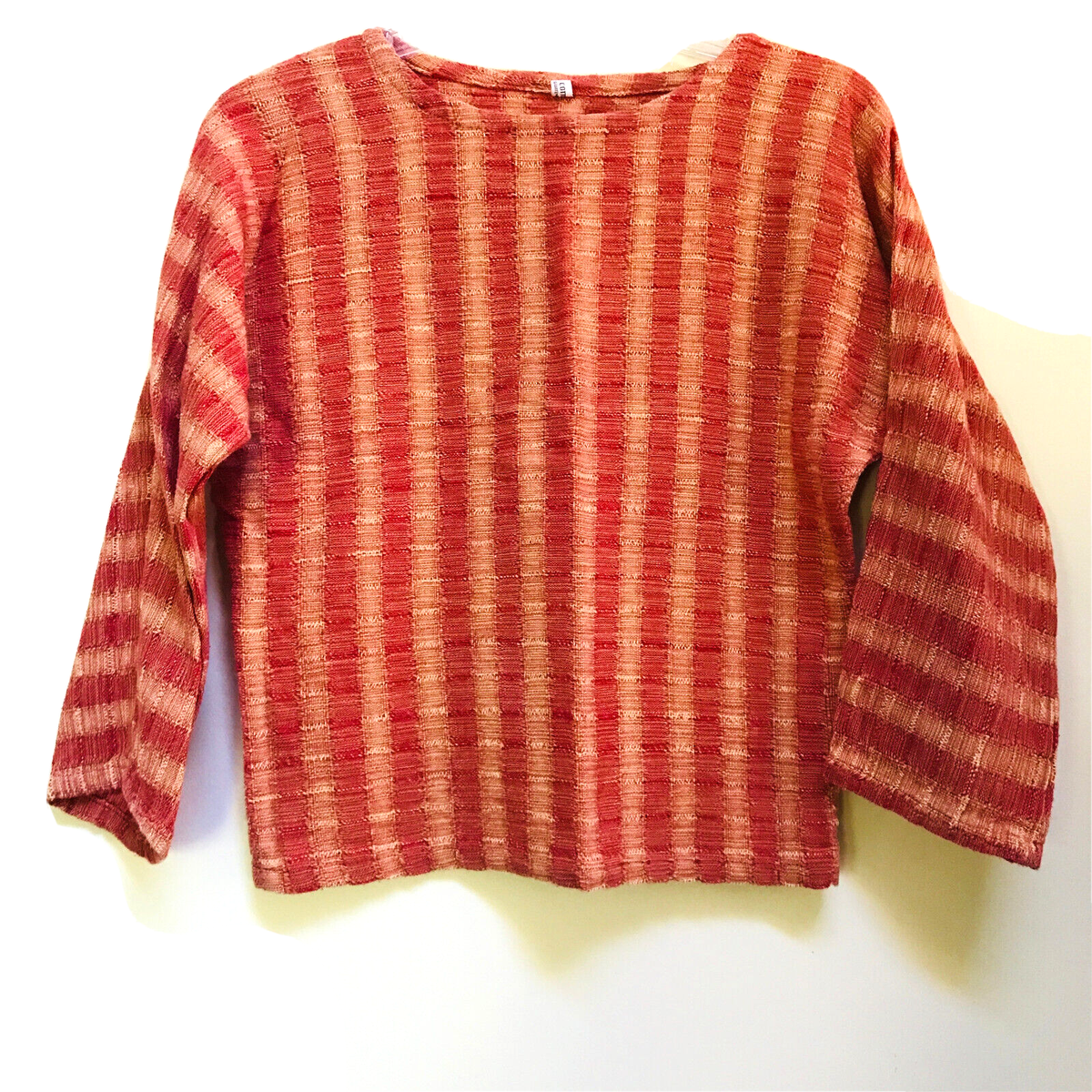 Orange Yellow Striped Cotton Knit Long Sleeve Shirt Top Sz S EUC