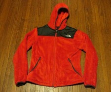 Women's The North Face Denali Red Dark Grey Fleece Hoodie Hood Jacket sz M