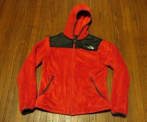 Women S The North Face Denali Red Dark Grey Fleece Hoodie Hood Jacket Sz M Ebay