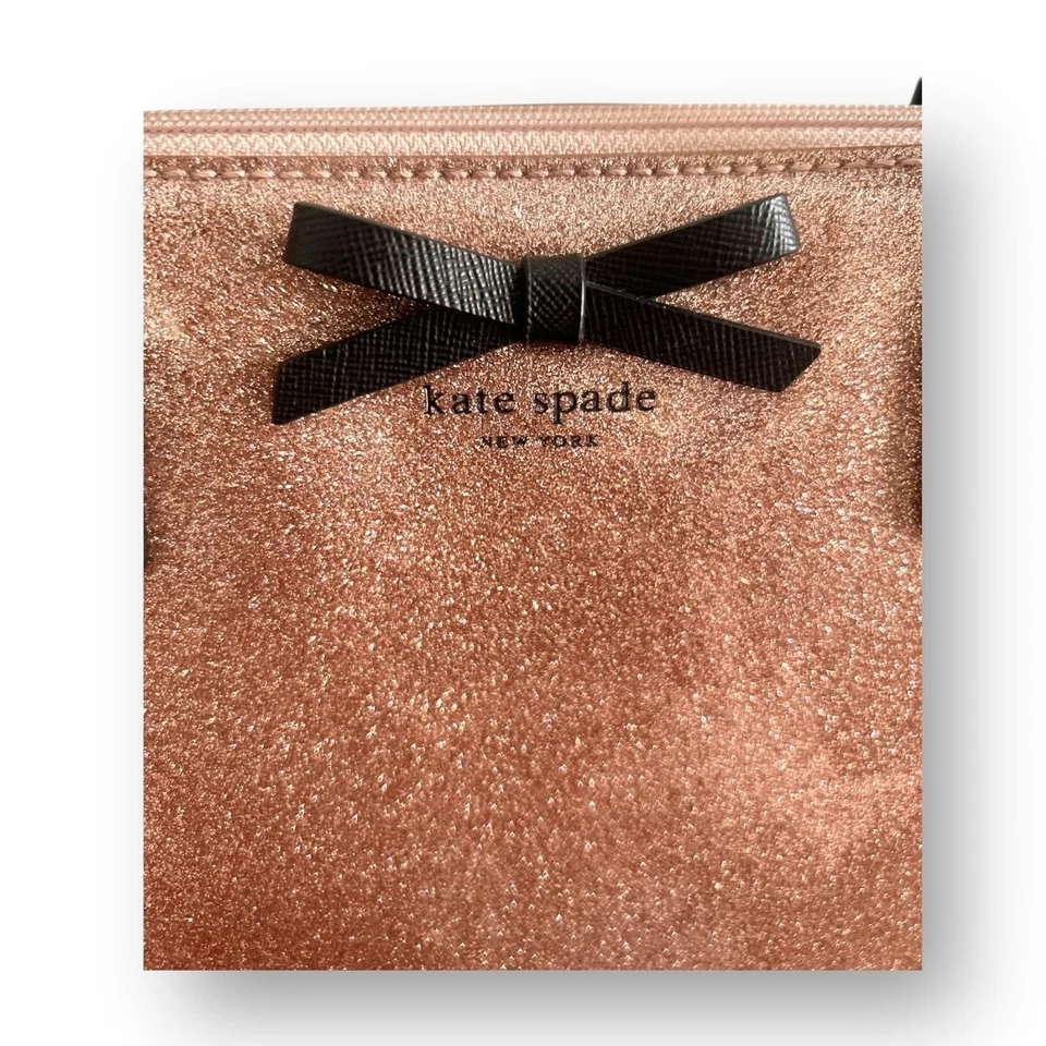 Kate Spade Rose Gold Glitter Small Tote Bag Sparkle Bow Accent Purse Handbag - Image 3 of 4