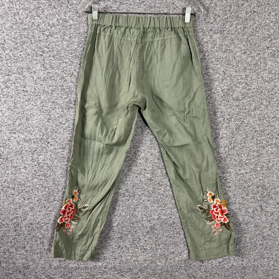 Pantalones cortos rectos ajustados de lino bordados verdes talla XS de Johnny Was LA para mujer Foto 2 de 4