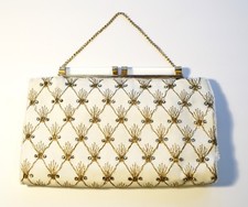 Original Vintage Art Deco Clutch Purse w/Rhinestones  Golden Tone Embroidery
