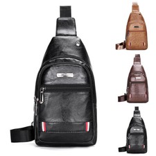Leather Mens Sling Bag with USB Charging Port Casual Daypack Chest Crossbody Bag