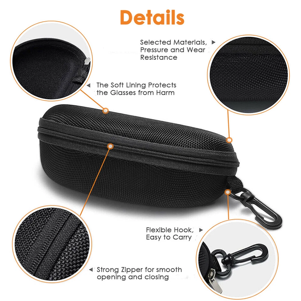 Gafas de sol portátiles Estuche protector Cremallera Carcasa rígida Caja con clip para cinturón Foto 3 de 4