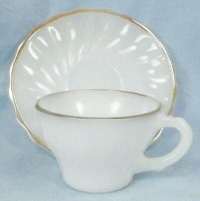 Fire King Swirl Demitasse Cup & Saucer Anchor Hocking Milk Glass