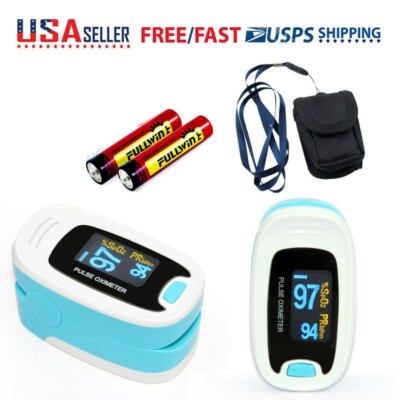 US Fingertip Pulse Oximeter Blood Oxygen SpO2 Monitor,PR,rope,FDA&CE,blue,US