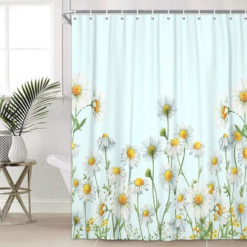 Cute Daisy Art Flower Shower Curtain Garden Waterproof With 12 Hooks Extra Long - Picture 5 of 20