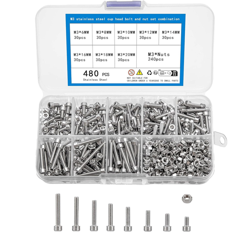 480Pcs Metric Bolt Assortment Kit , Hex Socket Head Cap Screws Bolts - Picture 9 of 12