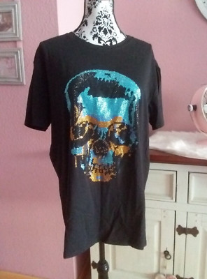Original  Heads or Tails Shirt schwarz Gr XL skull bunt neu Strass edel