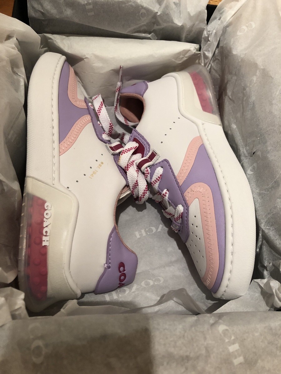 COACH City Sole Court Sneakers Leather Size 5 Optic White / Lilac