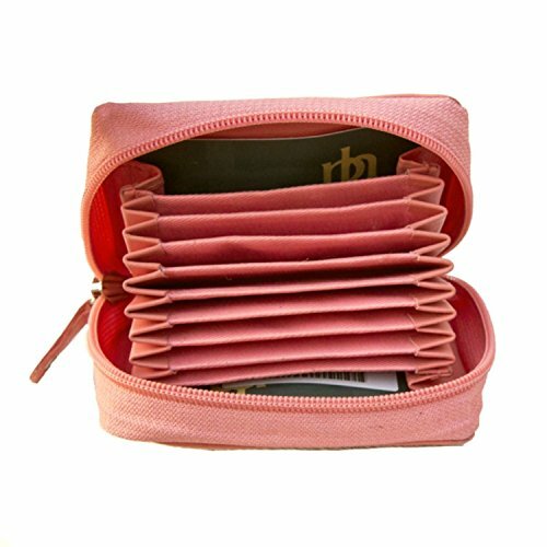 Concertina Card Purse Zip Around Leather Credit Card Holder Coral Pink