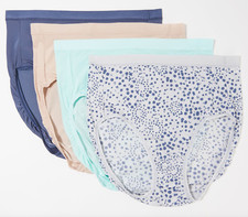 Breezies Women's Pull-on Silky Knit Hi-Cut Panties Set of 4 Ink Dots Small Size